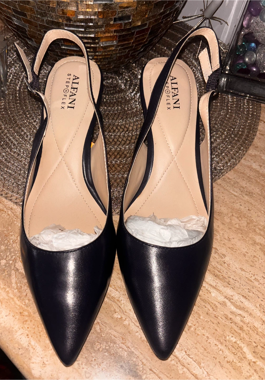 Alfani Step 'N Flex Navy Leather Slingback Heels - Size 9M - photo 2
