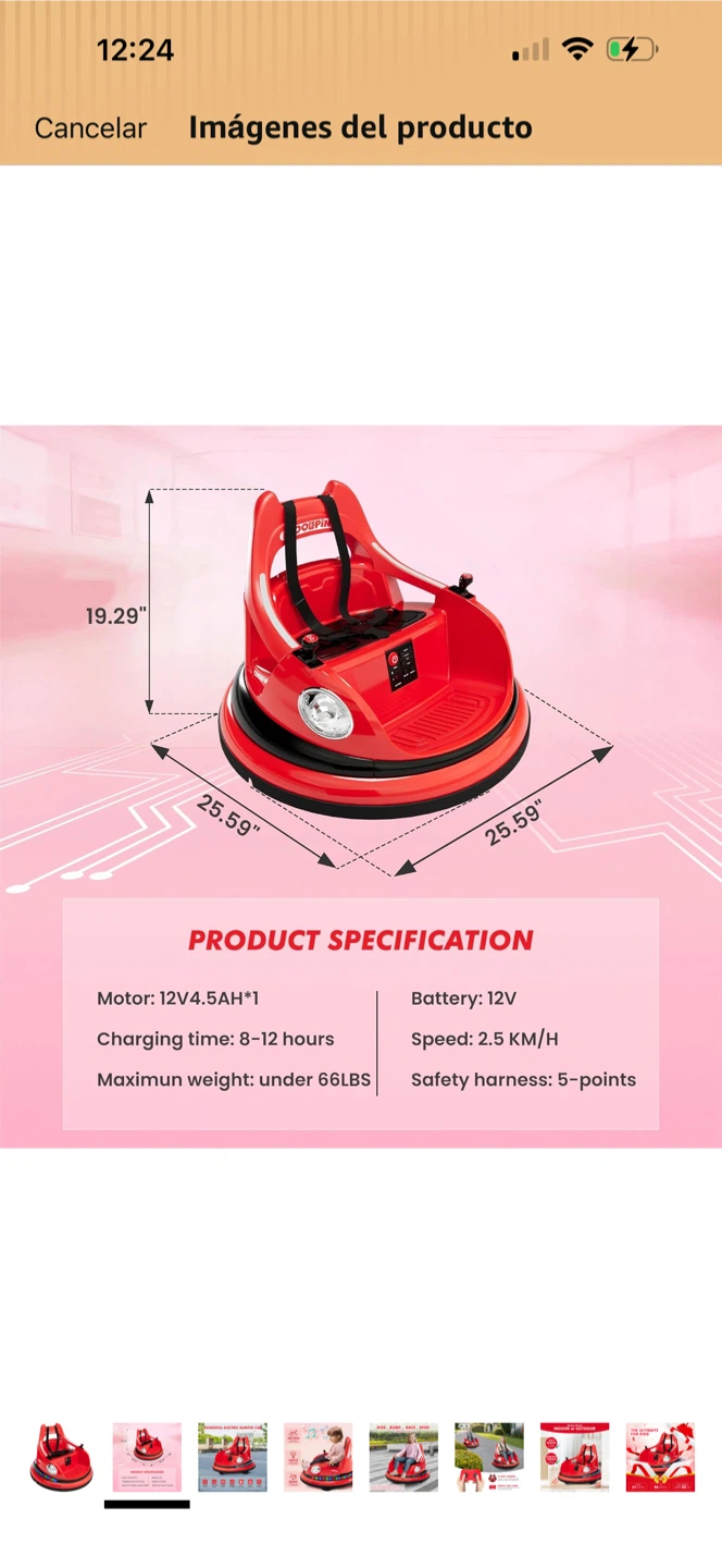 Red Ride-On Bumper Car with Remote Control - photo 2