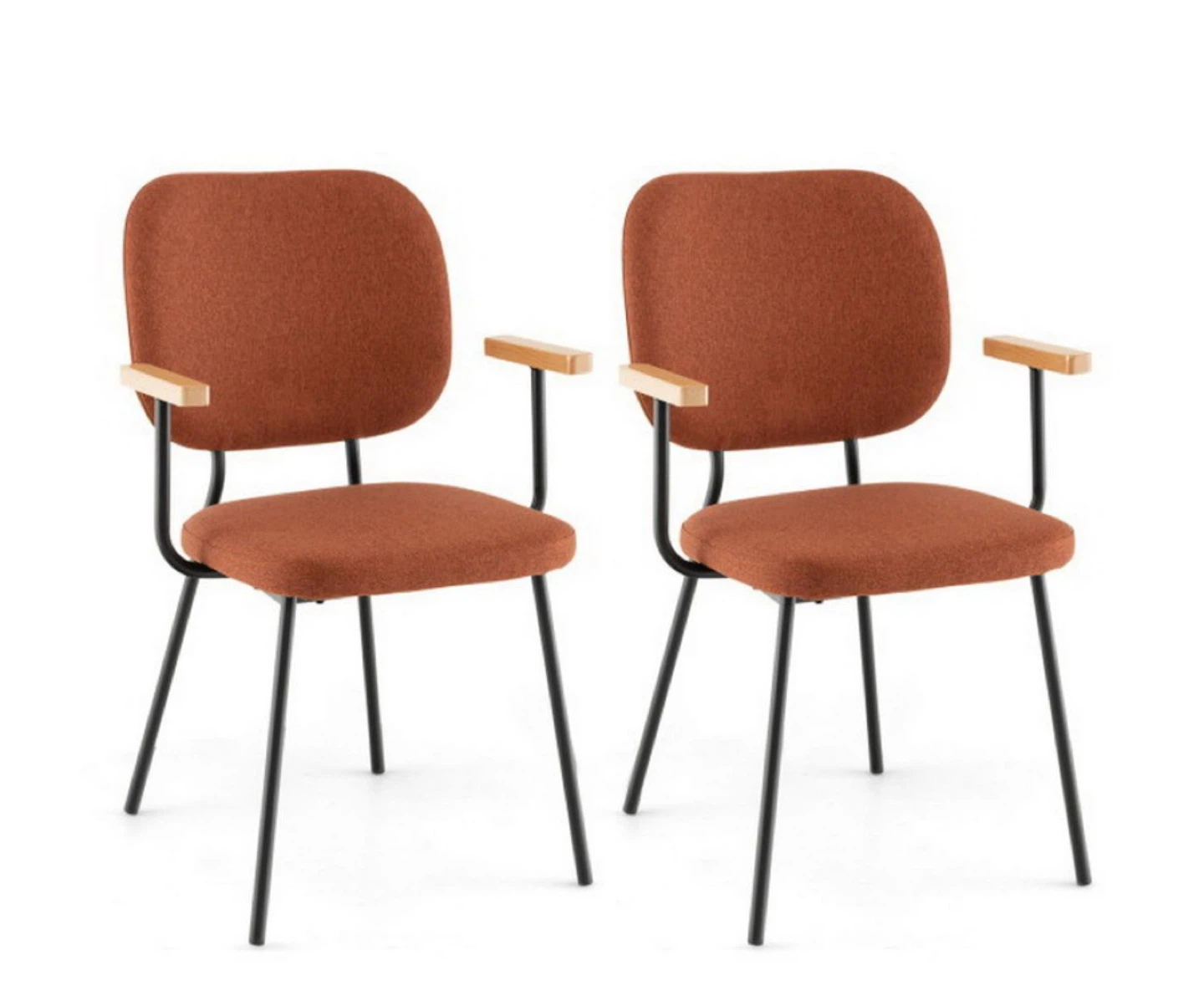Set of 2 Arm Chairs - Rust Upholstery, Black Metal Frame