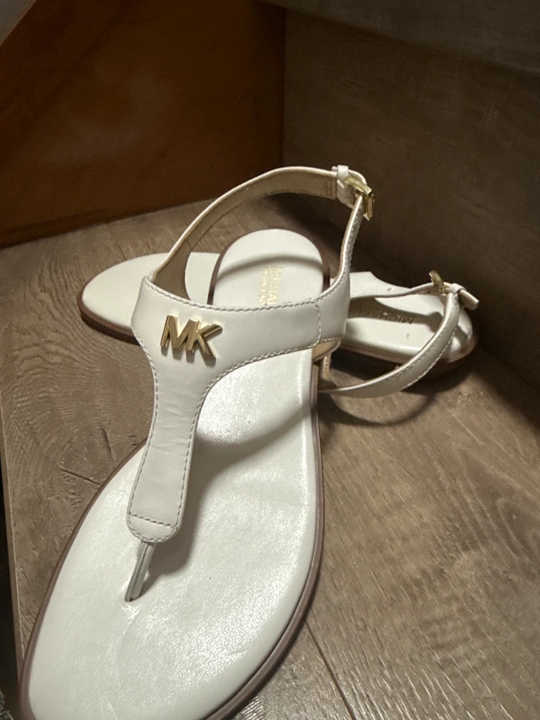 Michael Kors White Leather MK Logo Thong Sandals