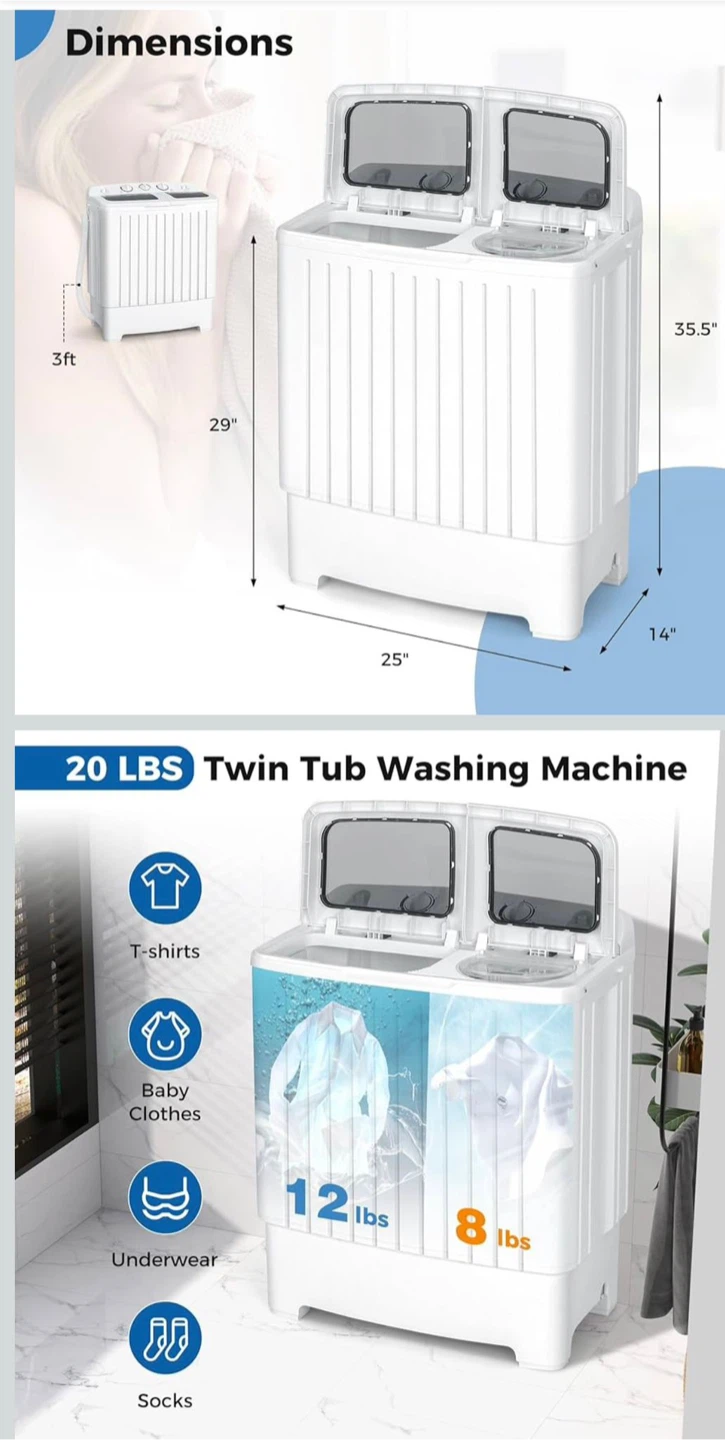 20 LBS Twin Tub Portable Washing Machine
