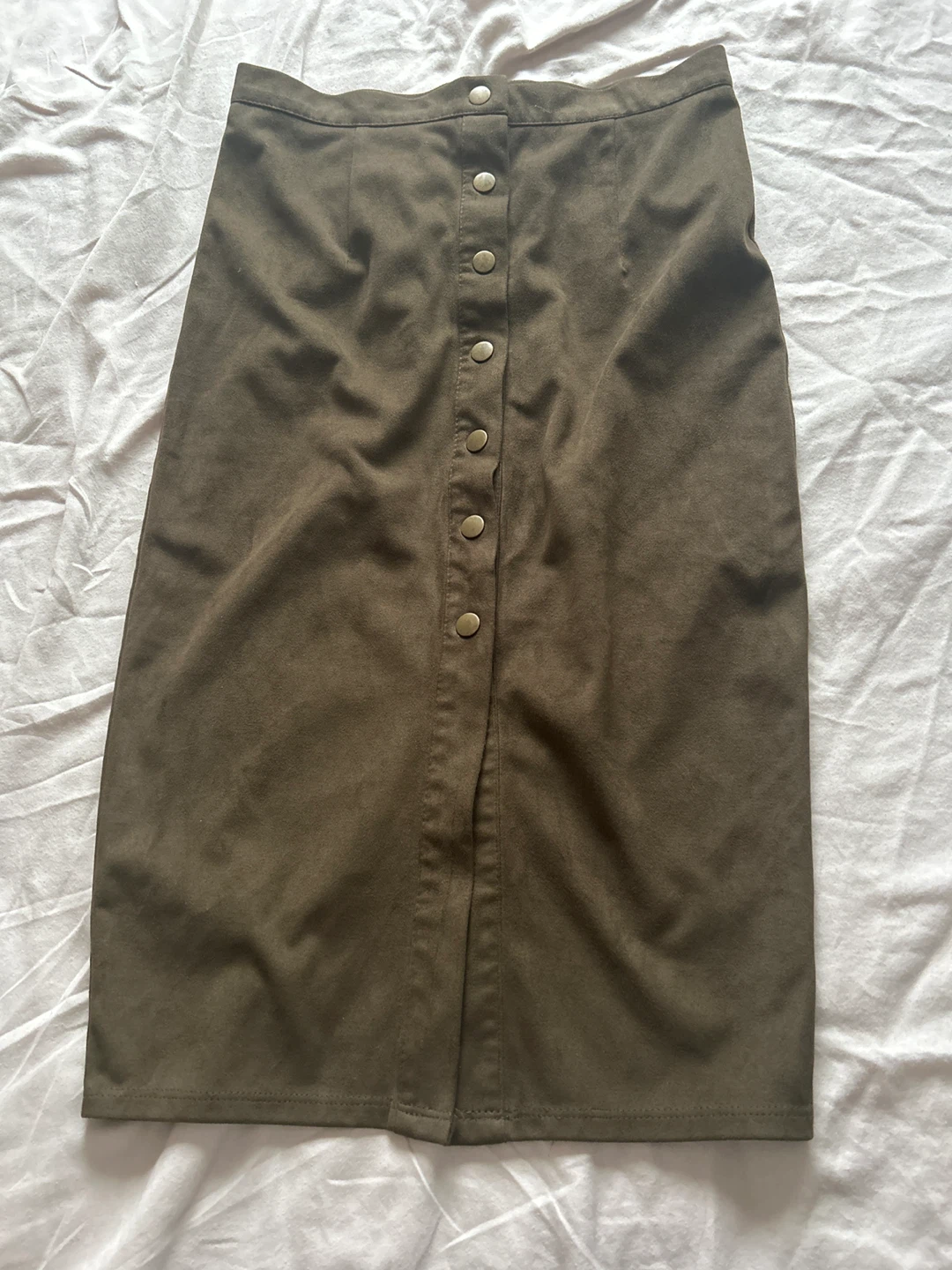 Olive Green Button-Front Midi Skirt