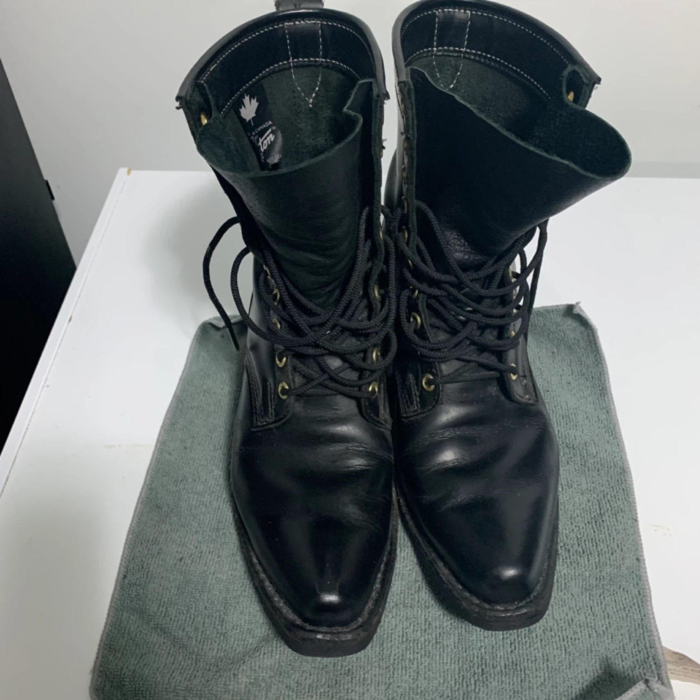Dayton Boots Black Leather Lace-Up Work Boots