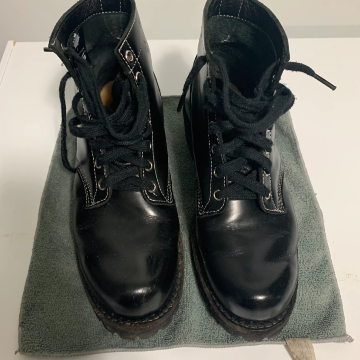 Dayton Black Leather Lace-Up Boots Size 7.5 EE