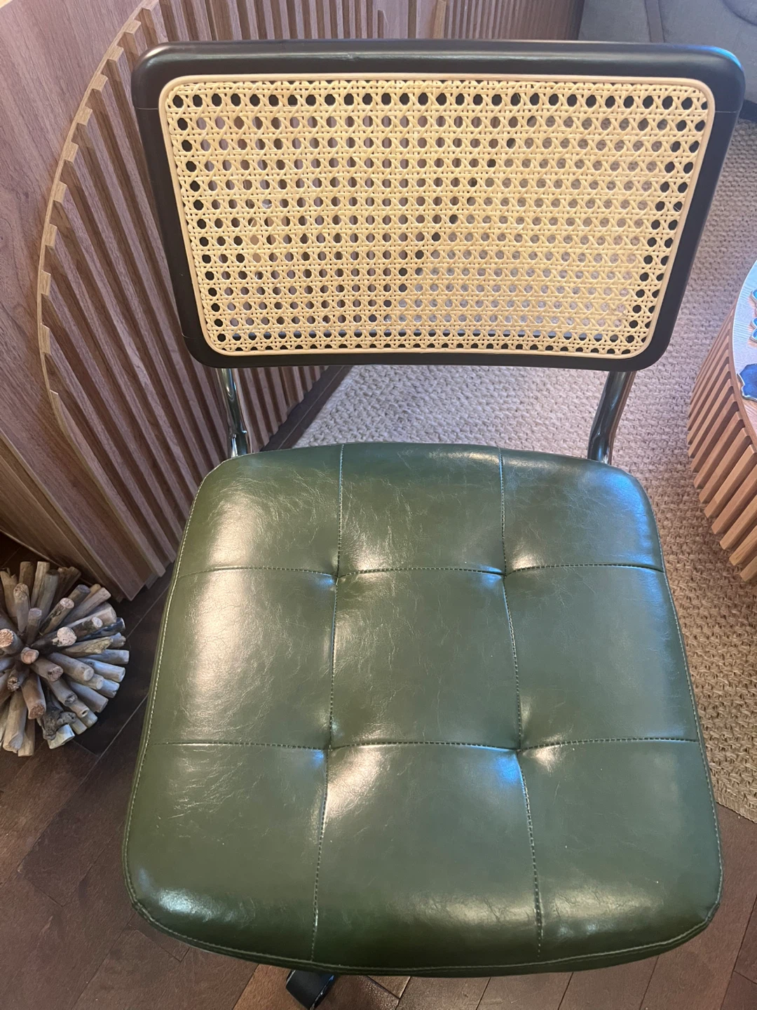Green Faux Leather Office Chair with Cane Back