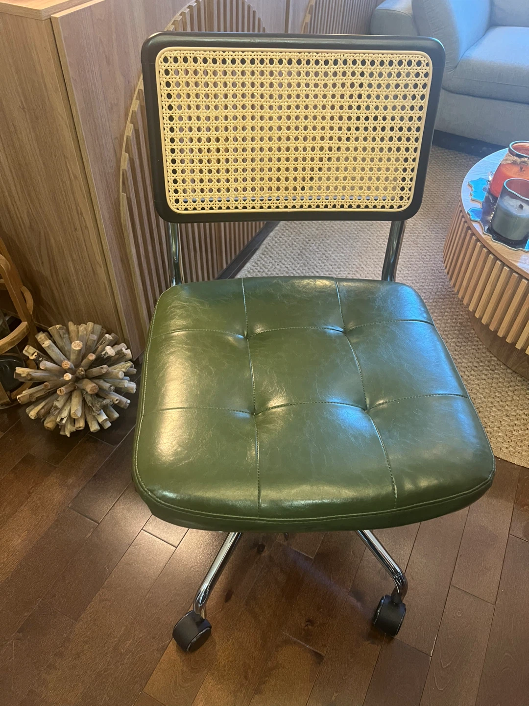 Green Faux Leather Office Chair with Cane Back - photo 5