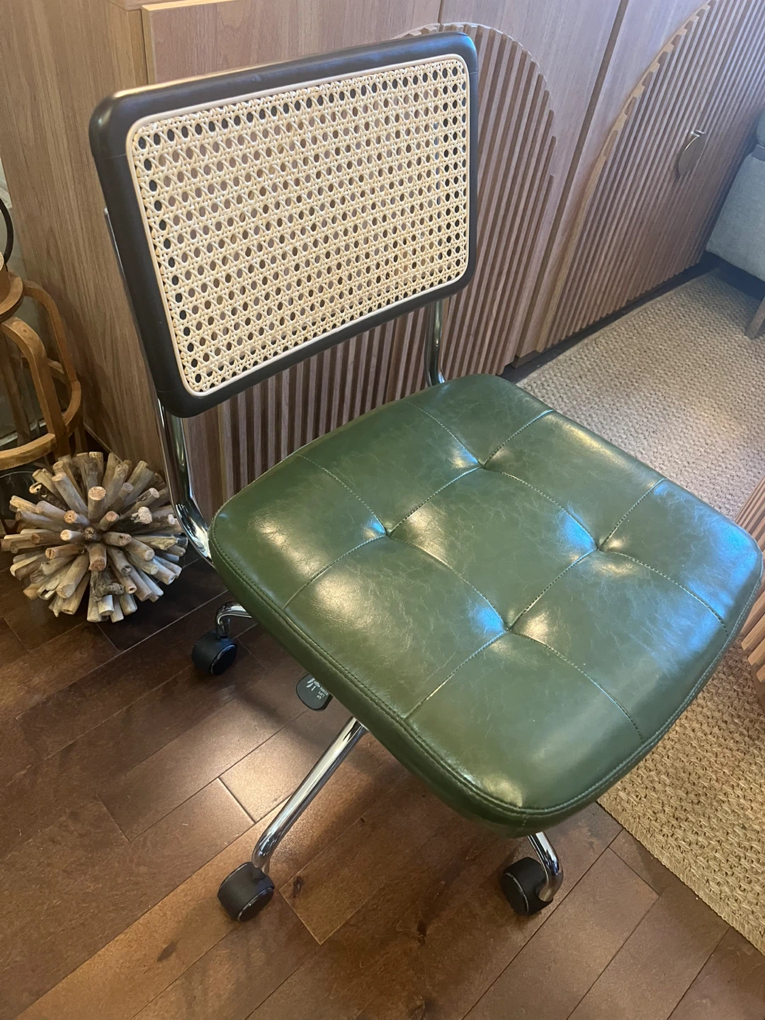 Green Faux Leather Office Chair with Cane Back - photo 4