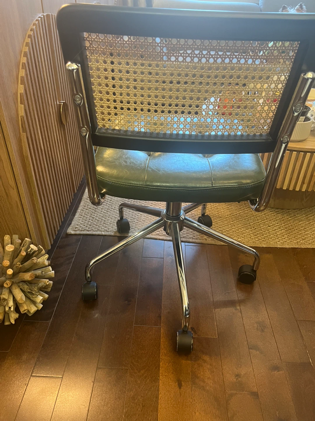 Green Faux Leather Office Chair with Cane Back - photo 3