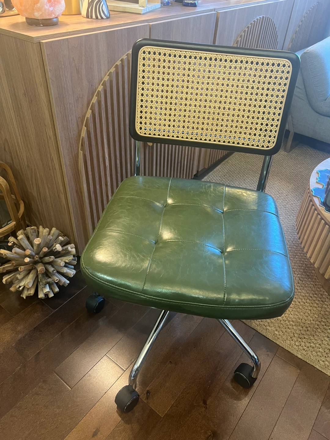 Green Faux Leather Office Chair with Cane Back - photo 2