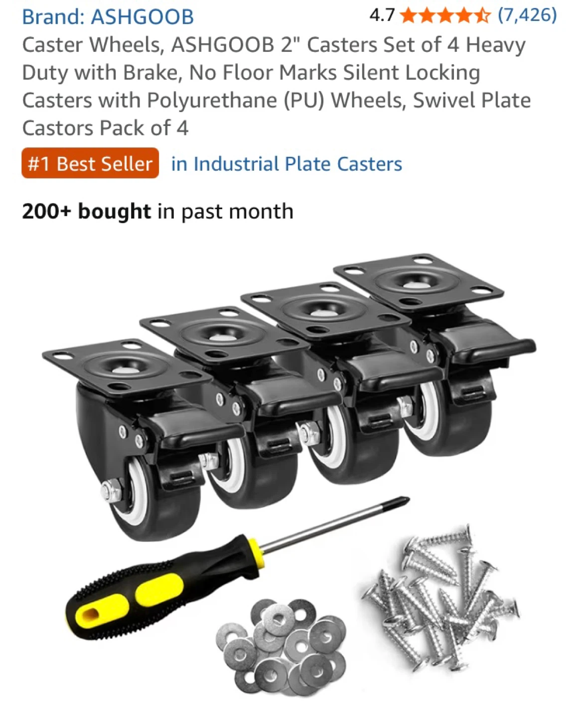 2" Caster Wheels Set of 4 with Brake
