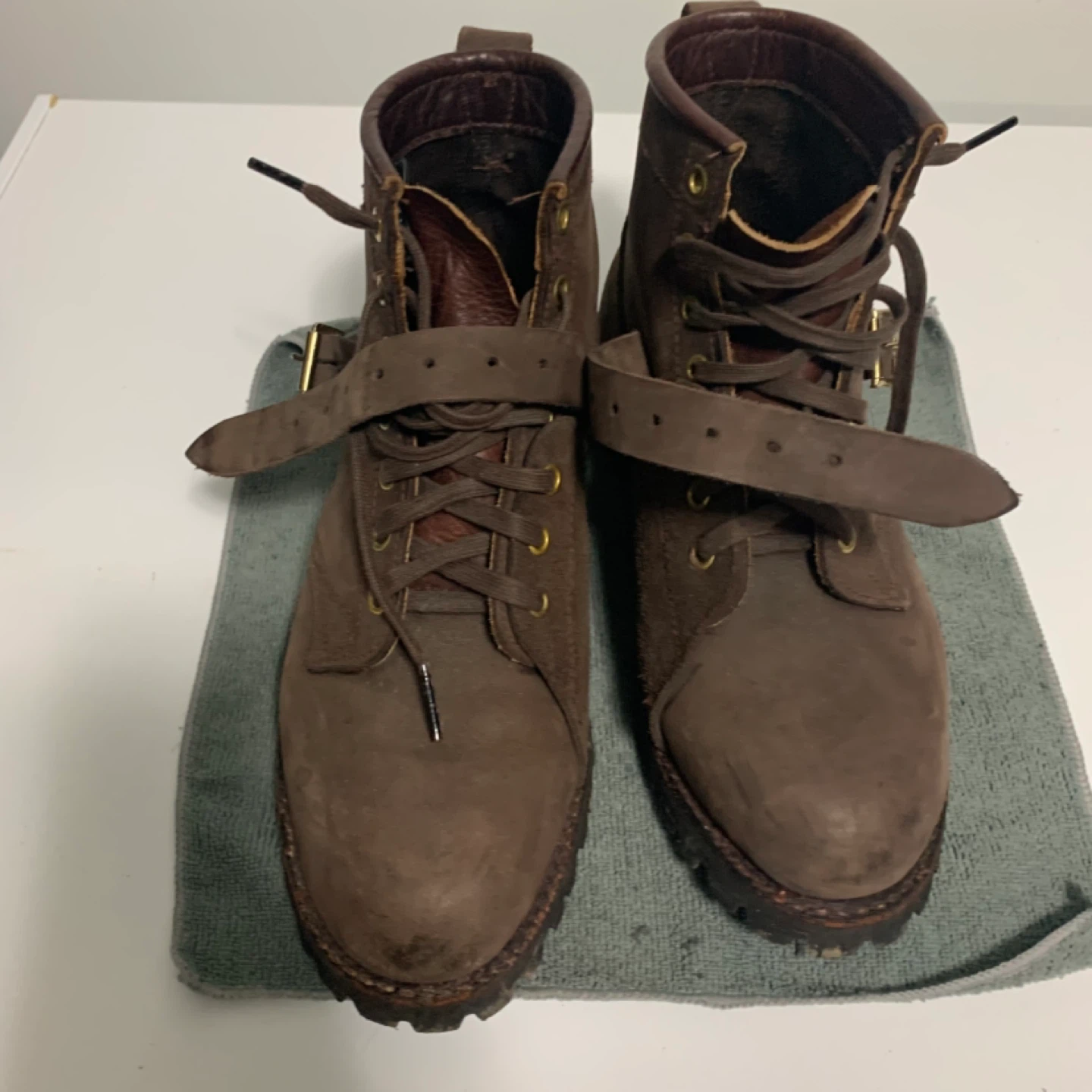Daytons Brown Leather Lace-Up Boots with Straps~7.5 E
