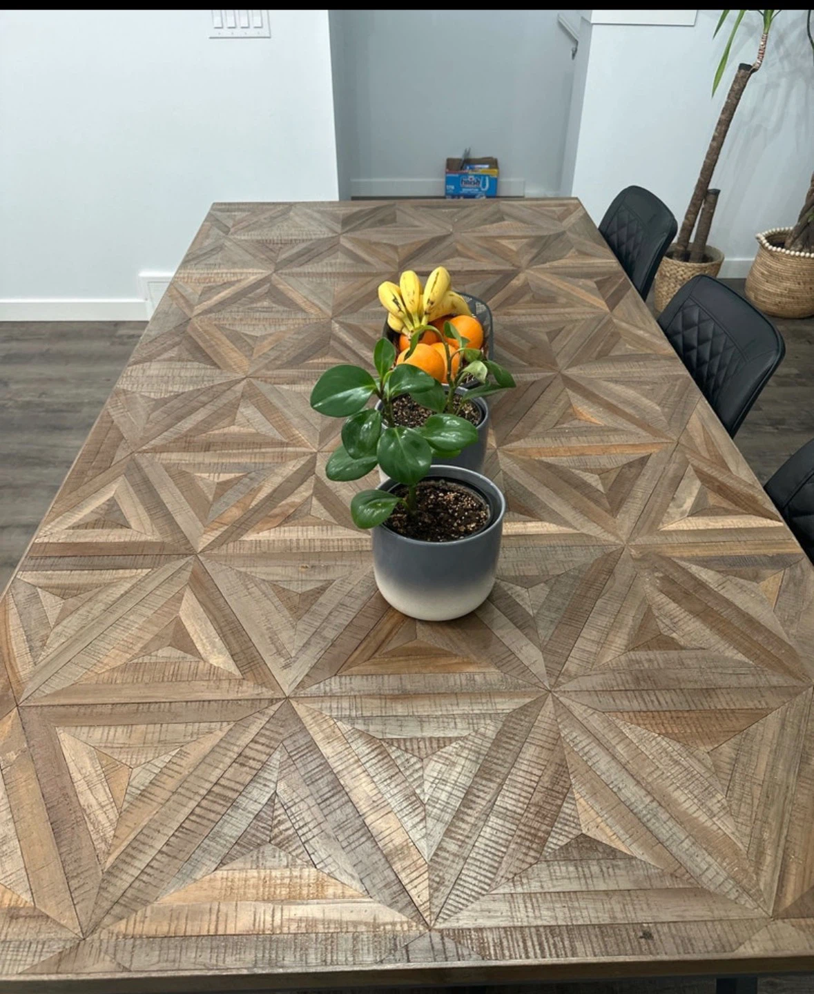 Rustic Wood Dining Table with Geometric Pattern - photo 3