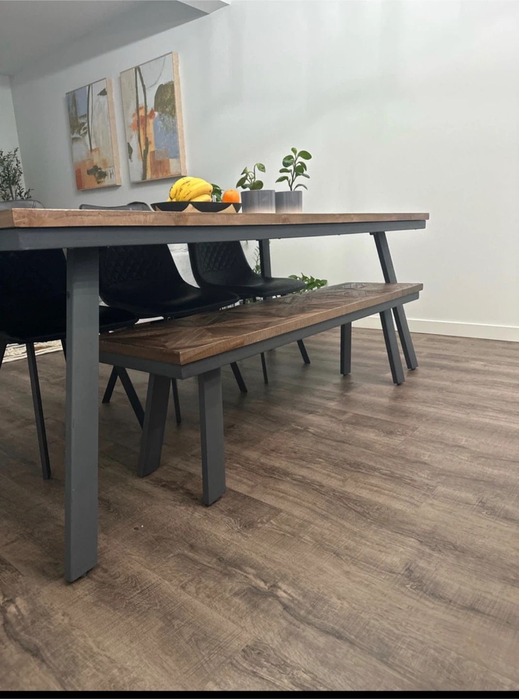 Rustic Wood Dining Table with Geometric Pattern - photo 2