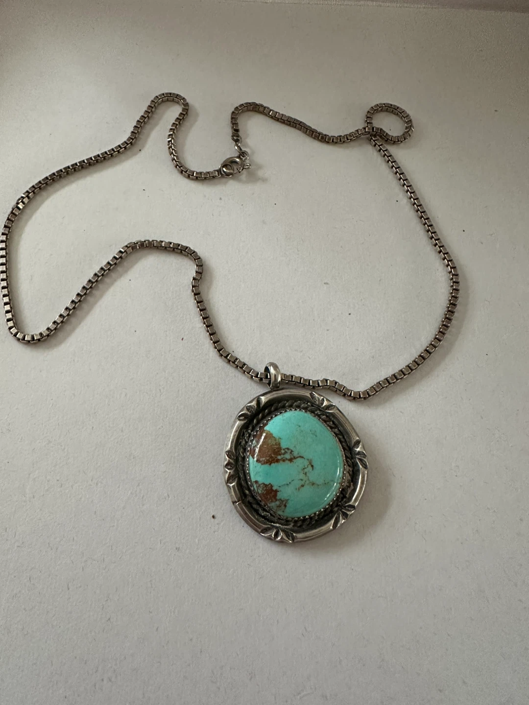 Navajo Turquoise Pendant Necklace Sterling Silver Chain - photo 2