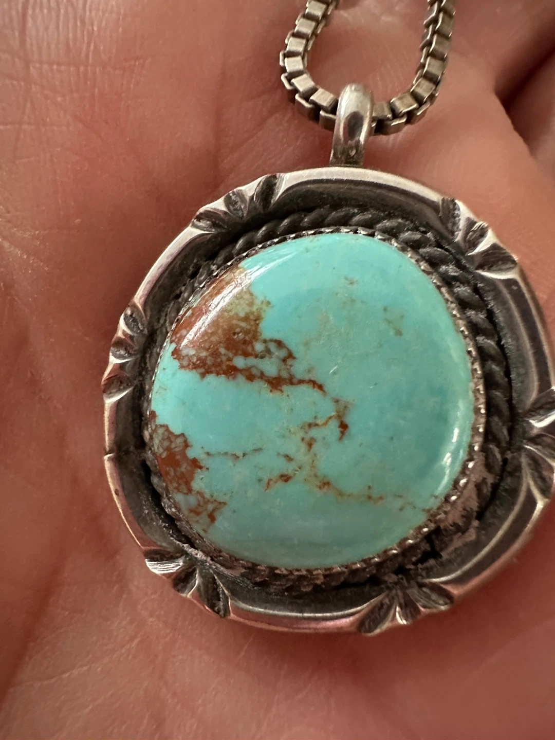 Navajo Turquoise Pendant Necklace Sterling Silver Chain - photo 5