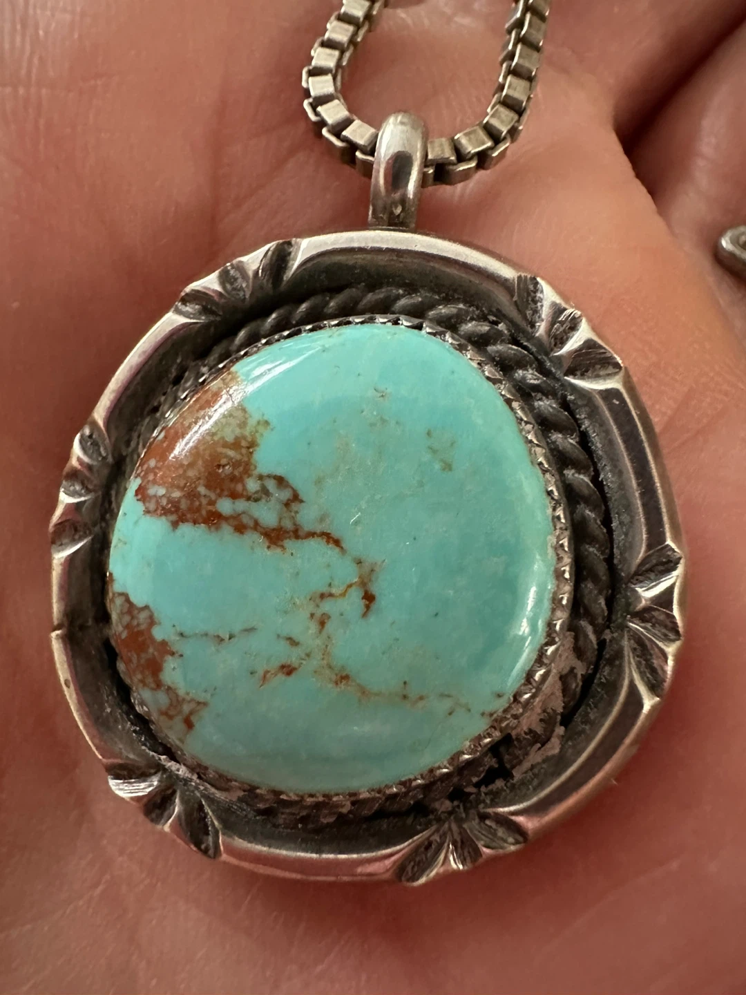 Navajo Turquoise Pendant Necklace Sterling Silver Chain