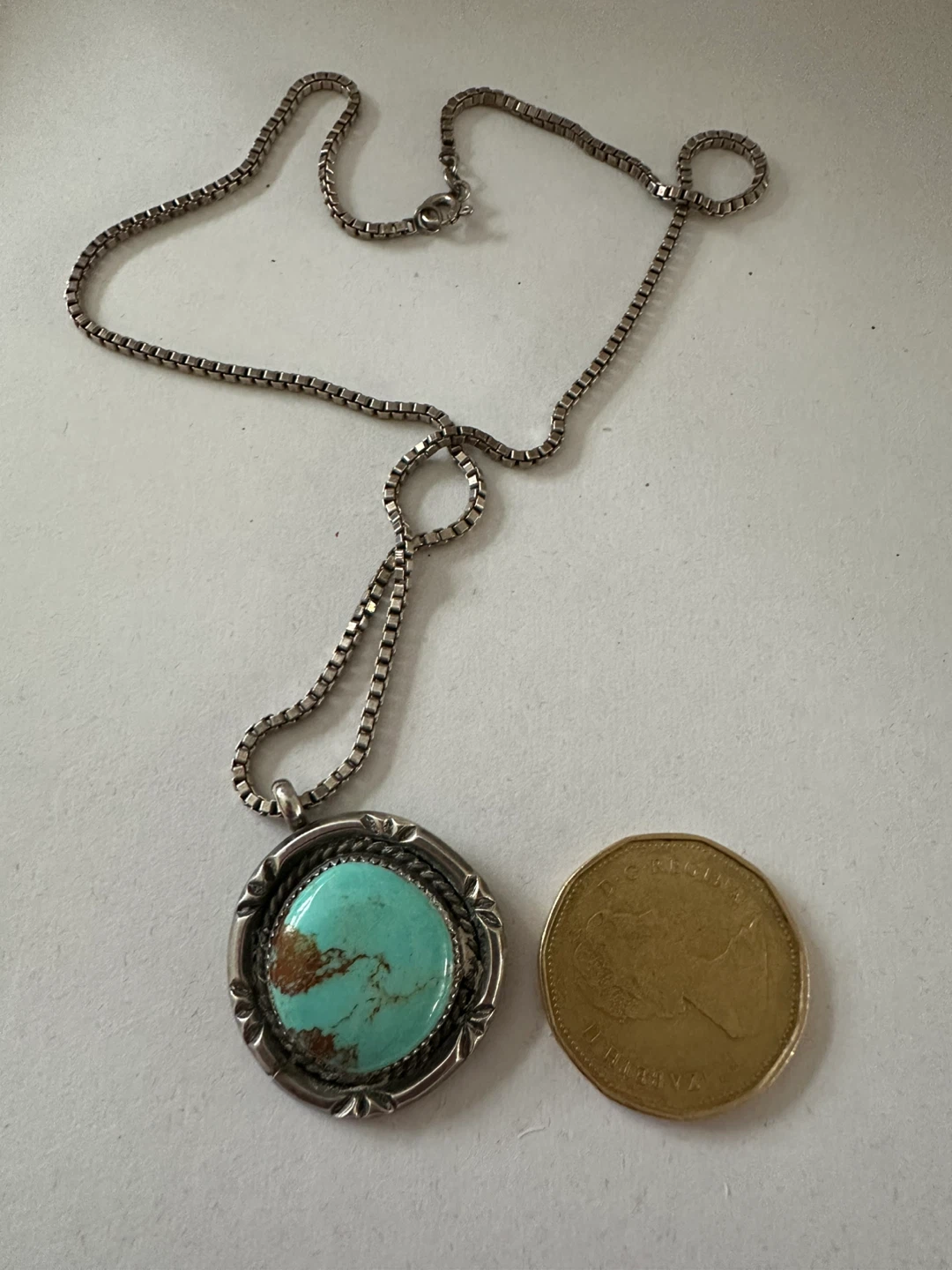 Navajo Turquoise Pendant Necklace Sterling Silver Chain - photo 3