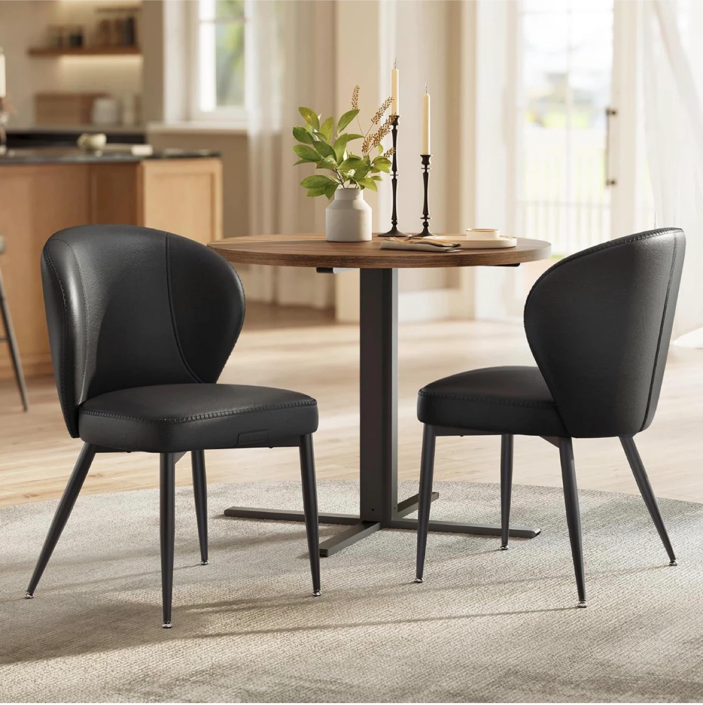 Round Dining Table and 2 Chairs Set - Black