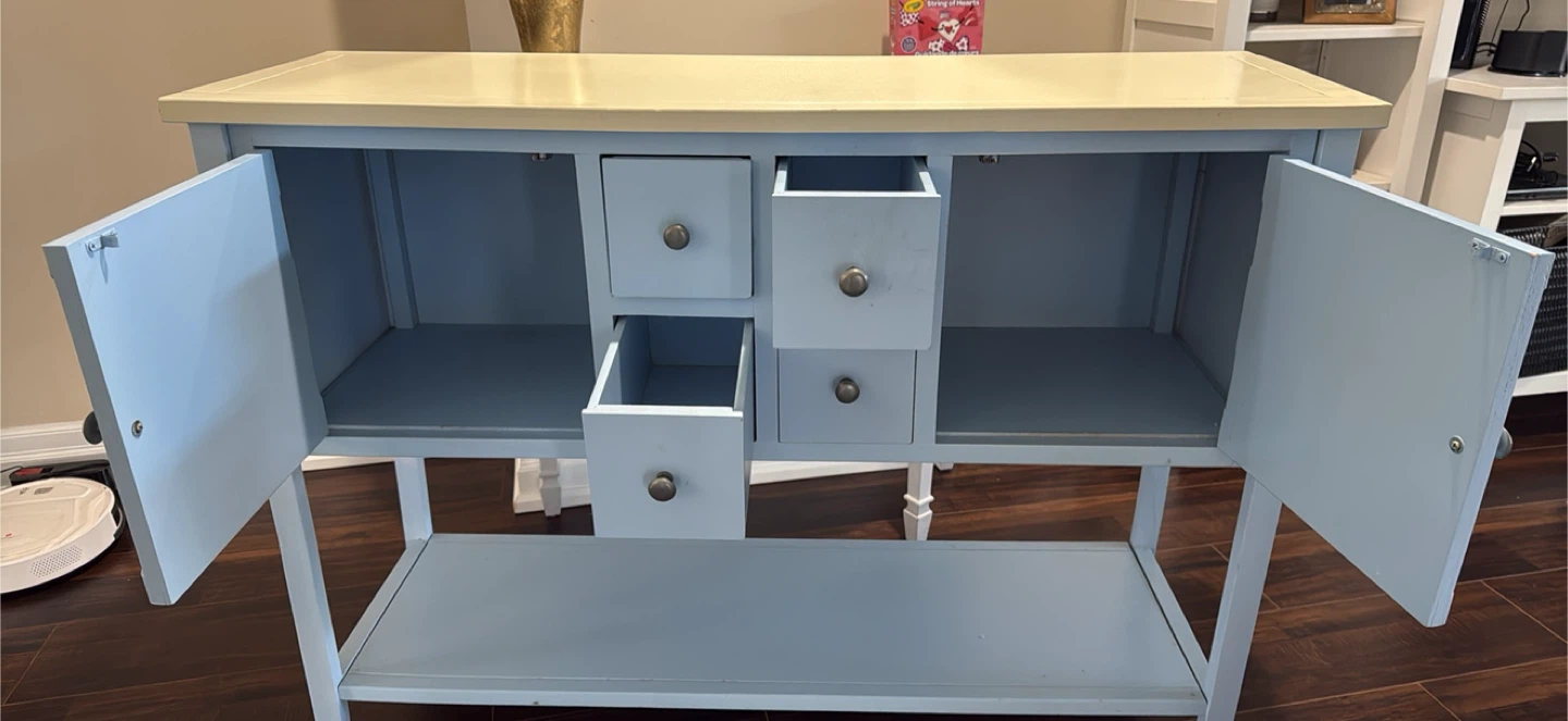 Blue and Cream Console Table with Drawers and Doors - photo 4