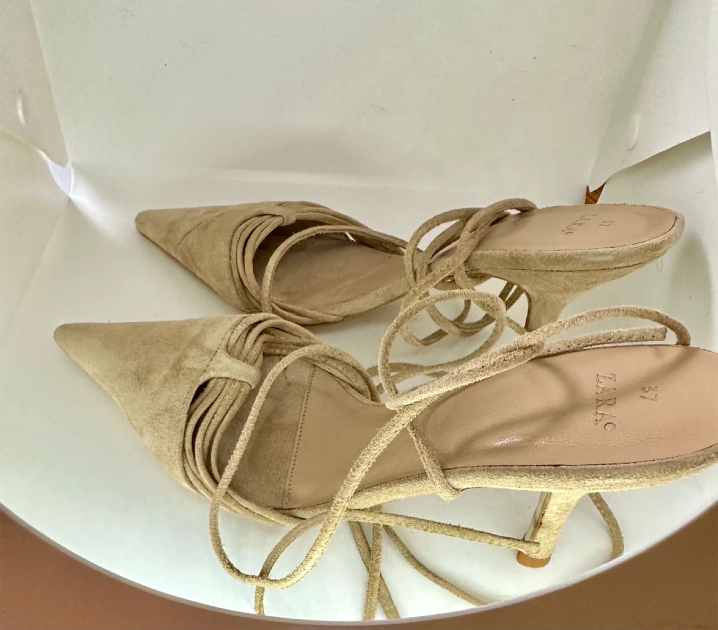 Zara Suede Kitten Heel Mules Tan Size 37 - photo 2