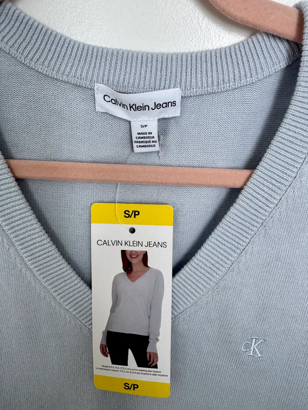 Calvin Klein Jeans V-Neck Sweater - Light Blue - Size S - photo 3