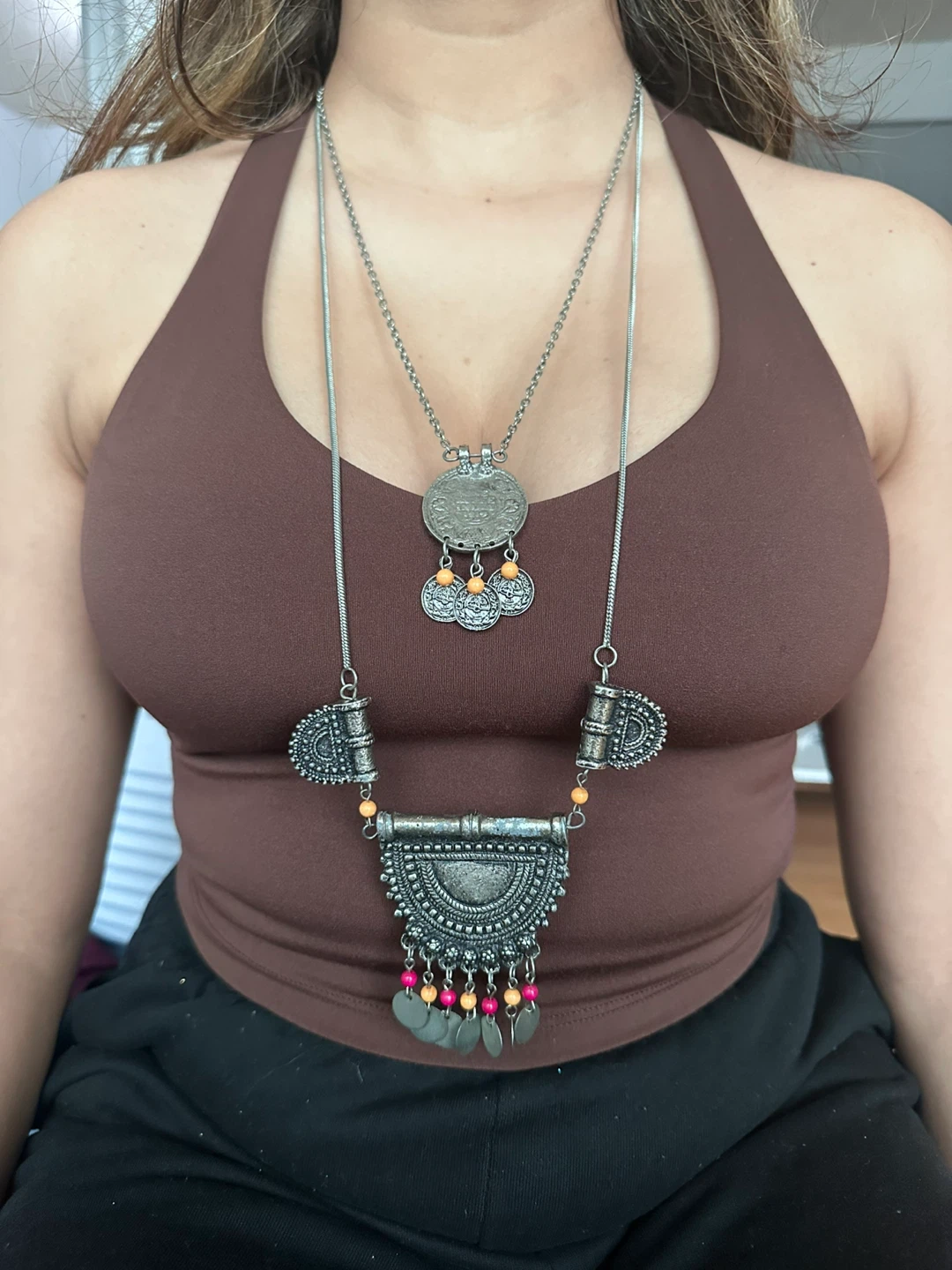Layered Necklace with Coin and Beads