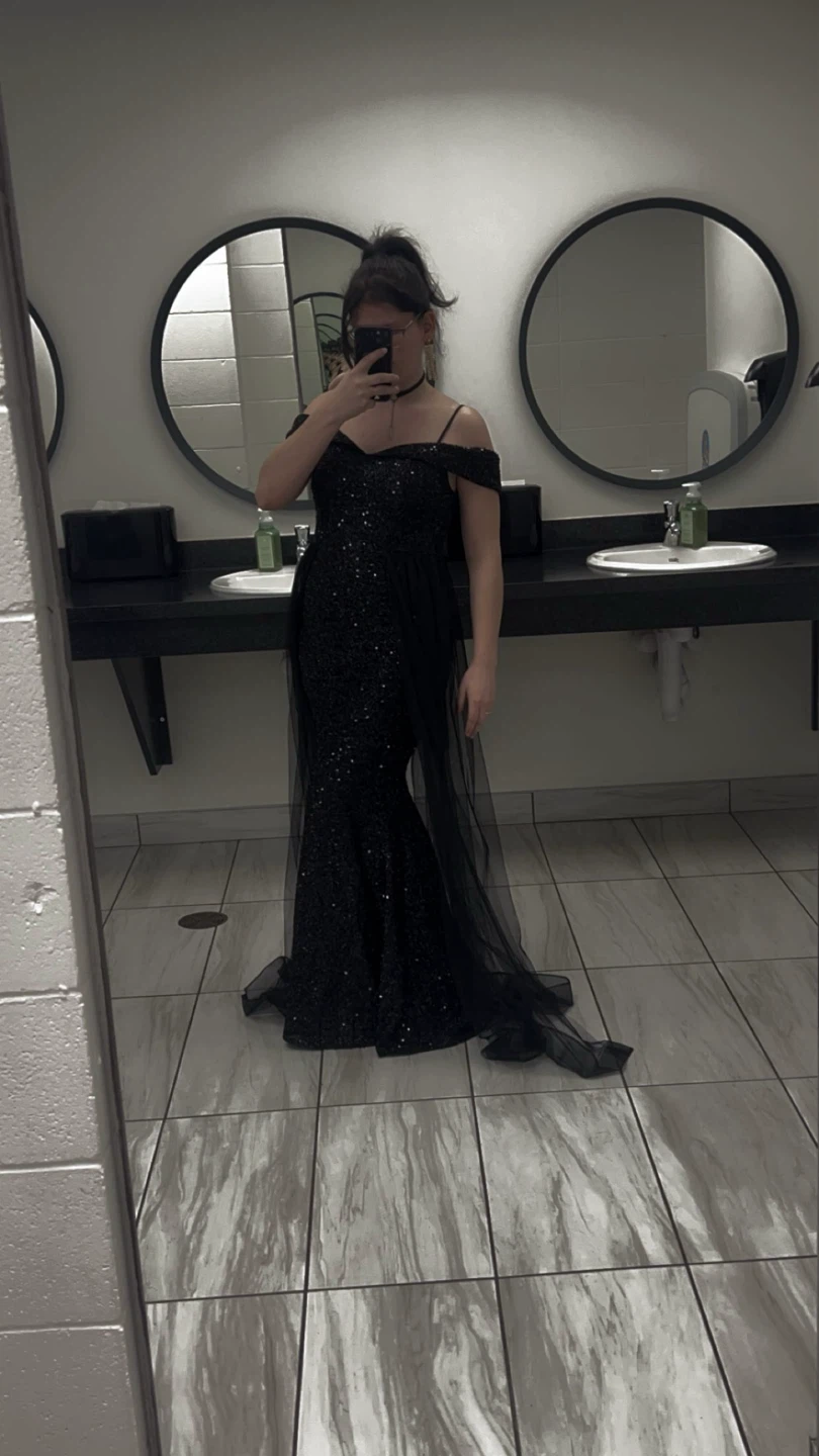 Black Sequin Off-the-Shoulder Gown