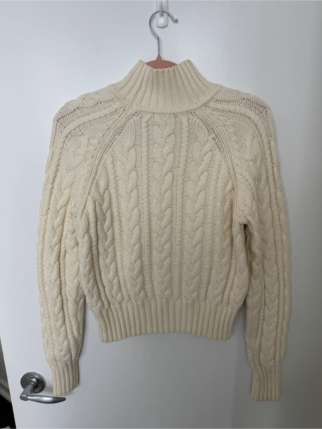 Marciano Cream Cable Knit Turtleneck Sweater