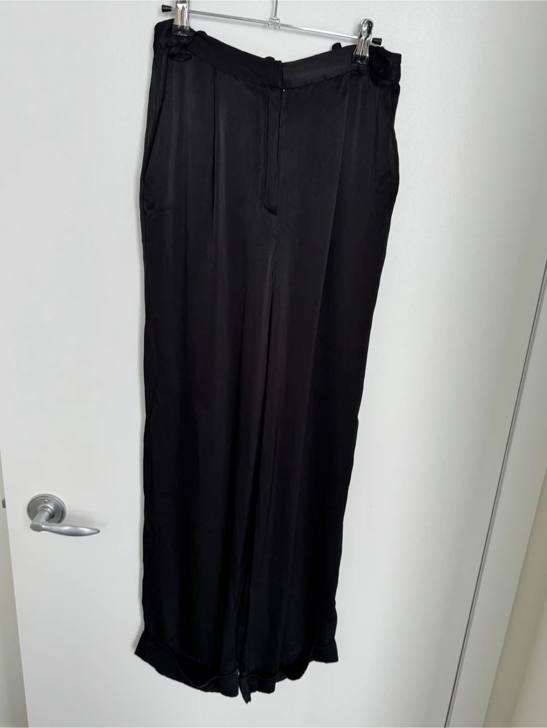Black Satin Wide Leg Pants