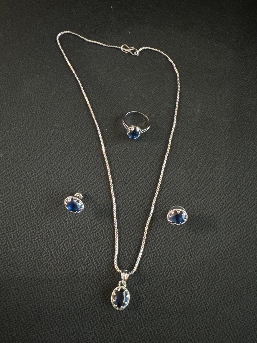 Sterling Silver Blue Jewelry Set - Necklace, Ring & Earrings