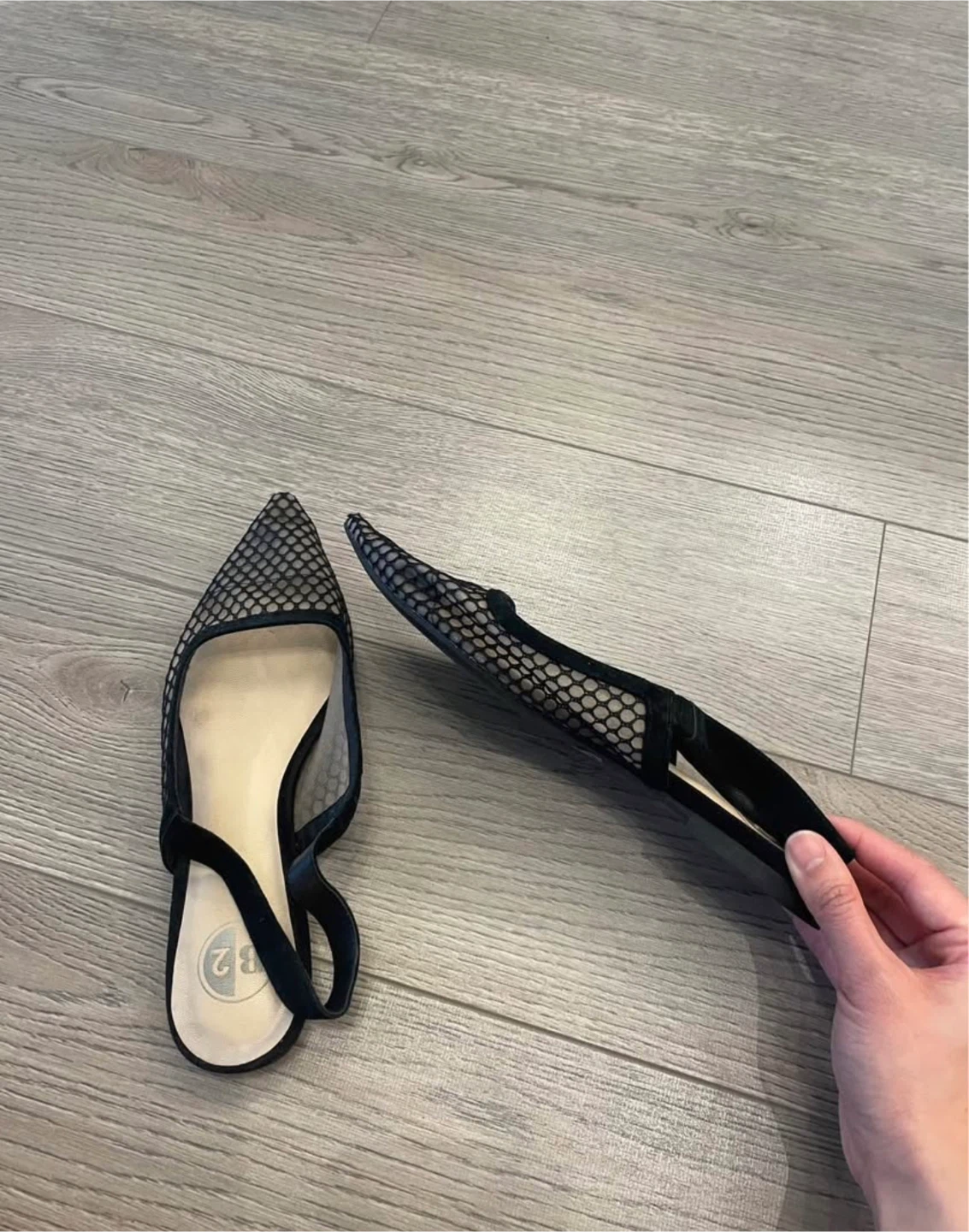 Black Mesh Slingback Pointed Toe Flats - photo 2