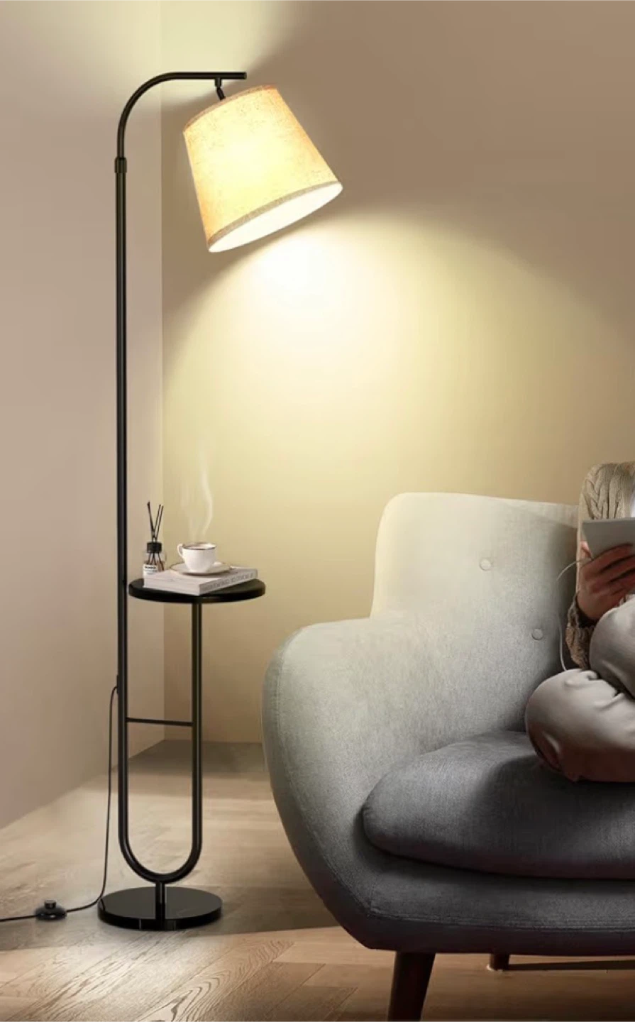 Floor Lamp with Table and Marble Base