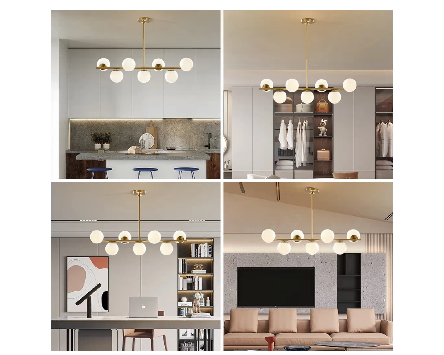 Gold Chandeliers Brushed Brass Ceiling Pendant Light Globe
