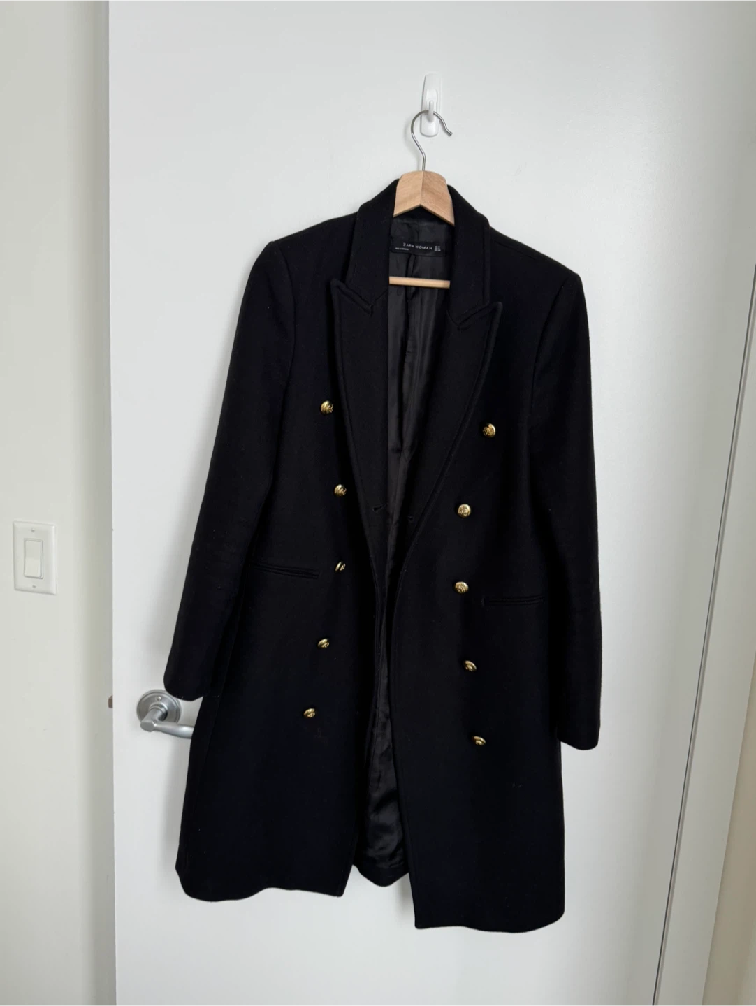 Zara Black Wool Blend Coat - M