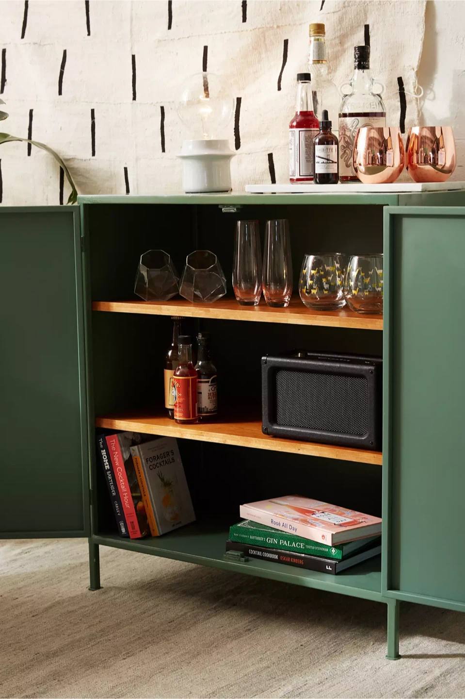 Green Metal Storage Cabinet with Wood Shelves - photo 2