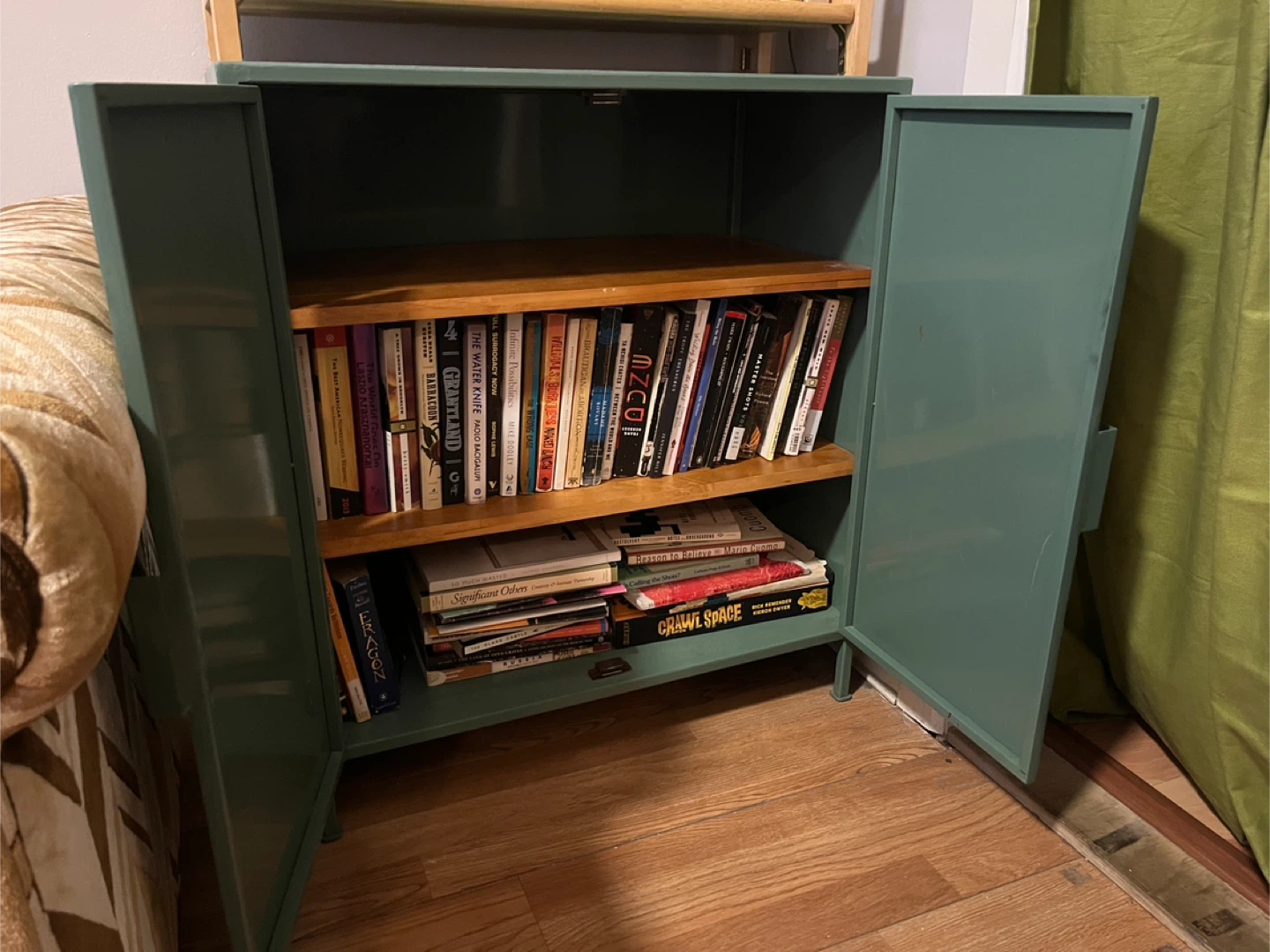 Green Metal Storage Cabinet with Wood Shelves - photo 4
