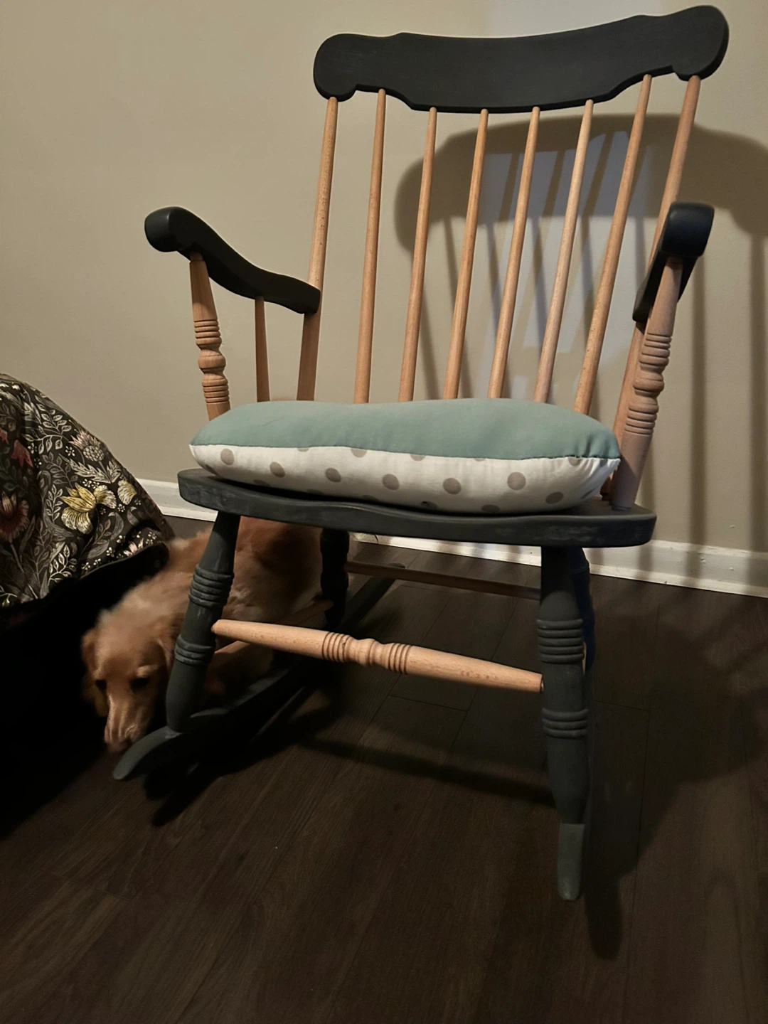 Gray and Natural Wood Rocking Chair with Cushion