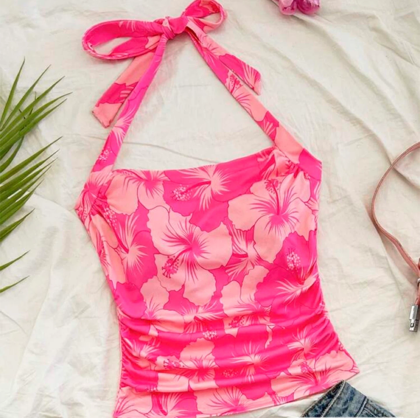 Pink Floral Halter Top