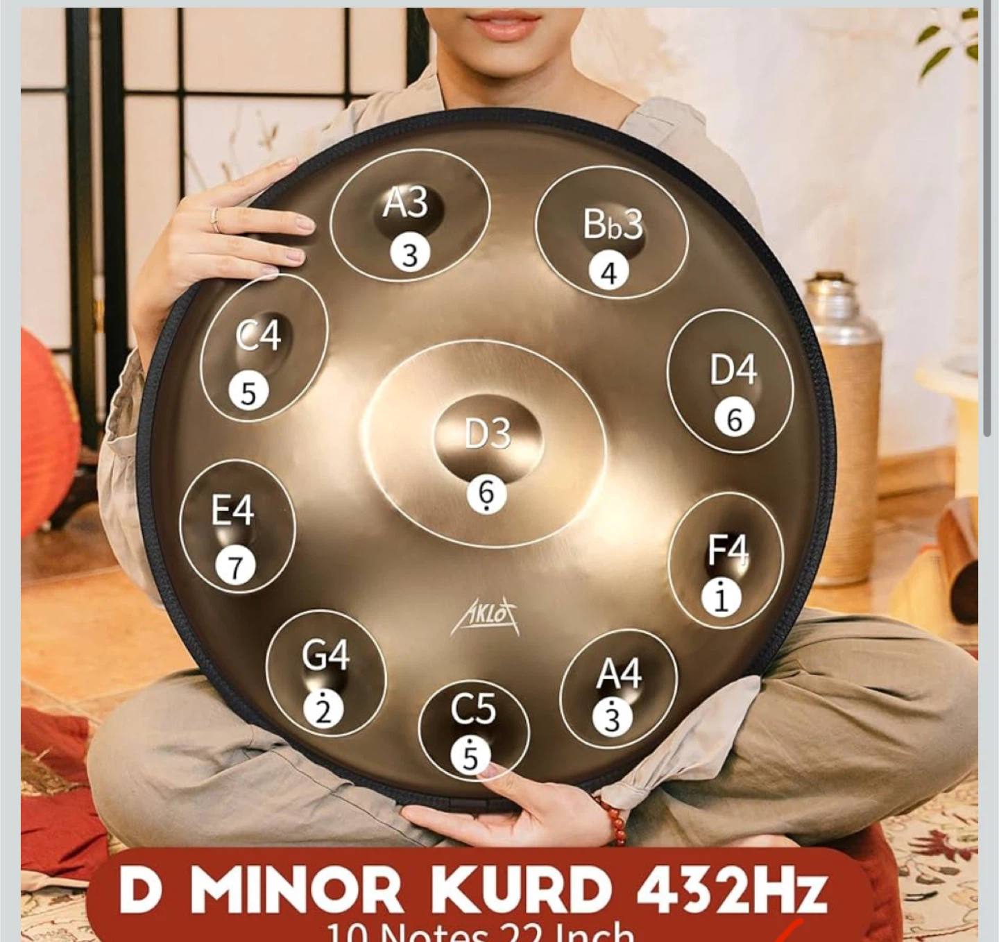 Handpan Drum,AKLOT 22 Inches D Minor Kurd 432Hz 10 - photo 2