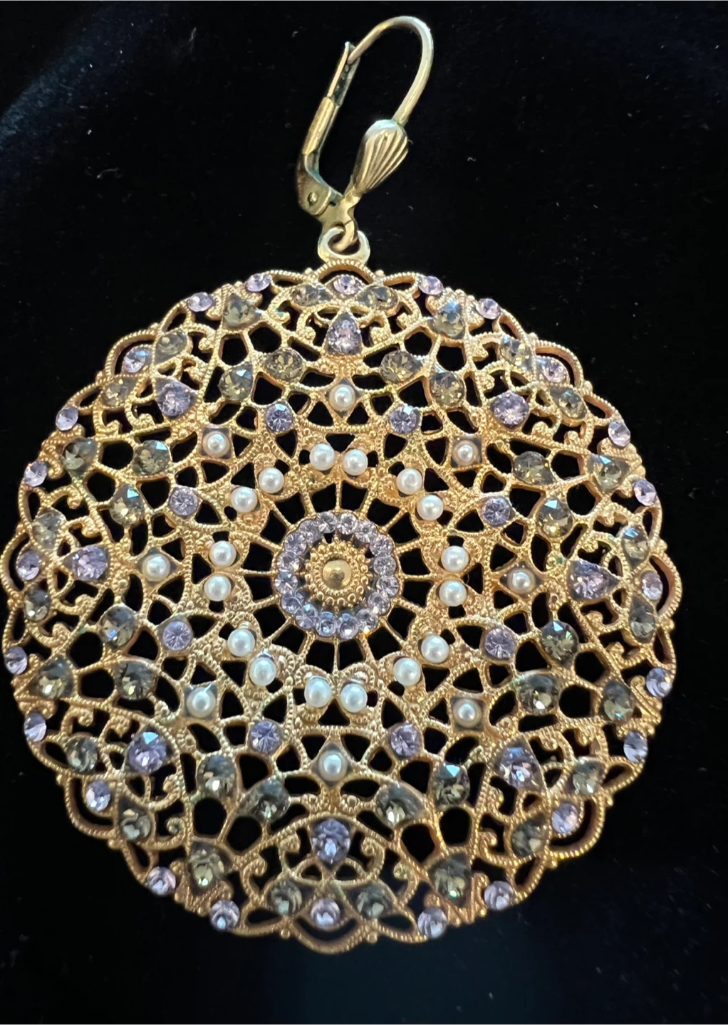 Blue Ruby Gold Tone Filigree Round Earrings - photo 3
