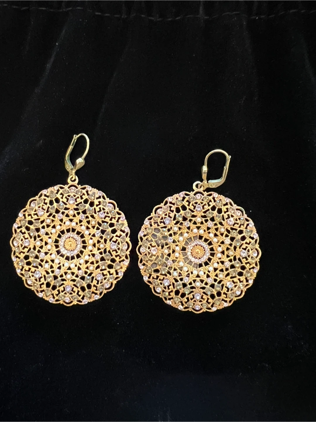 Blue Ruby Gold Tone Filigree Round Earrings - photo 2