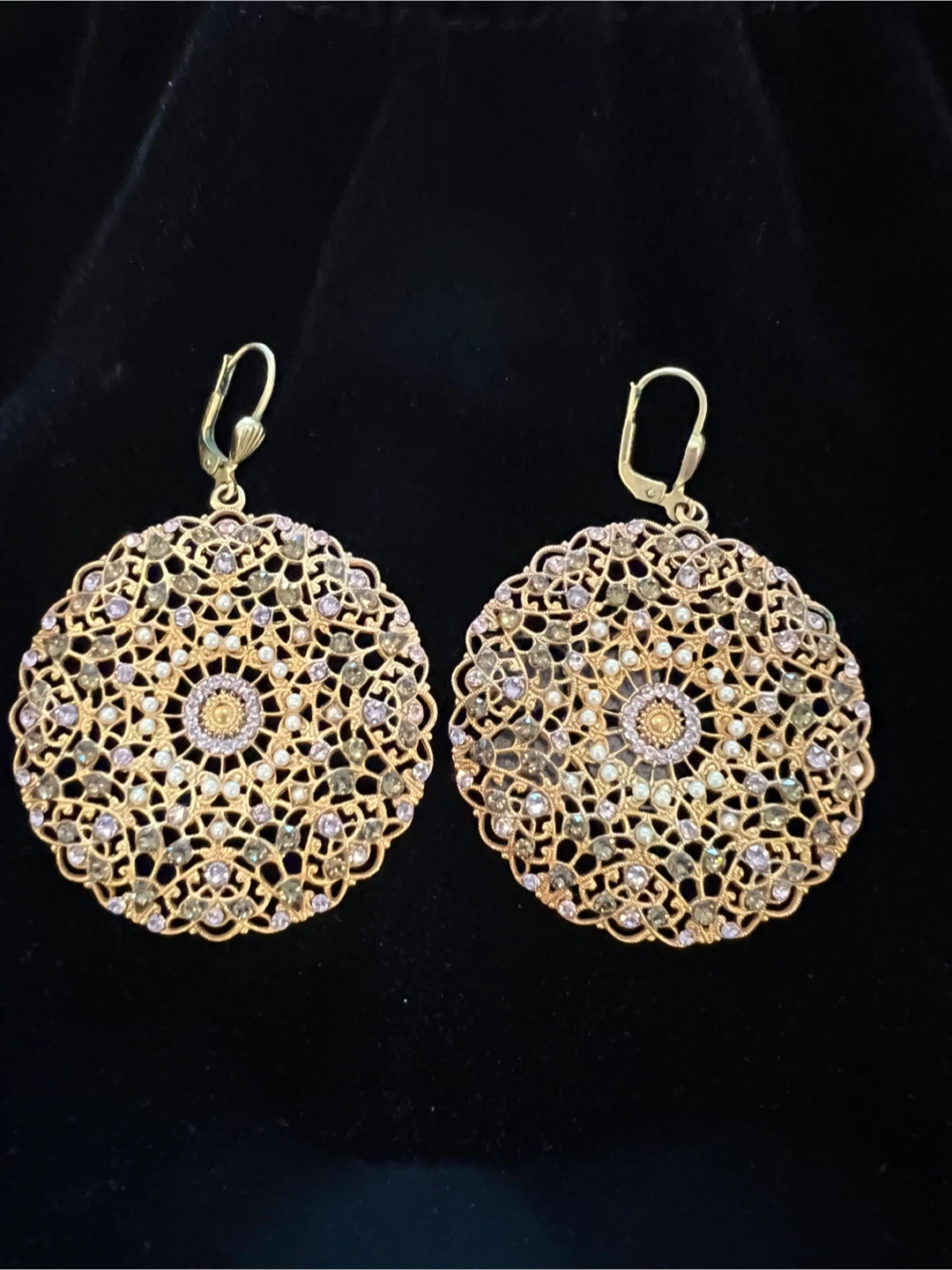 Blue Ruby Gold Tone Filigree Round Earrings - photo 4