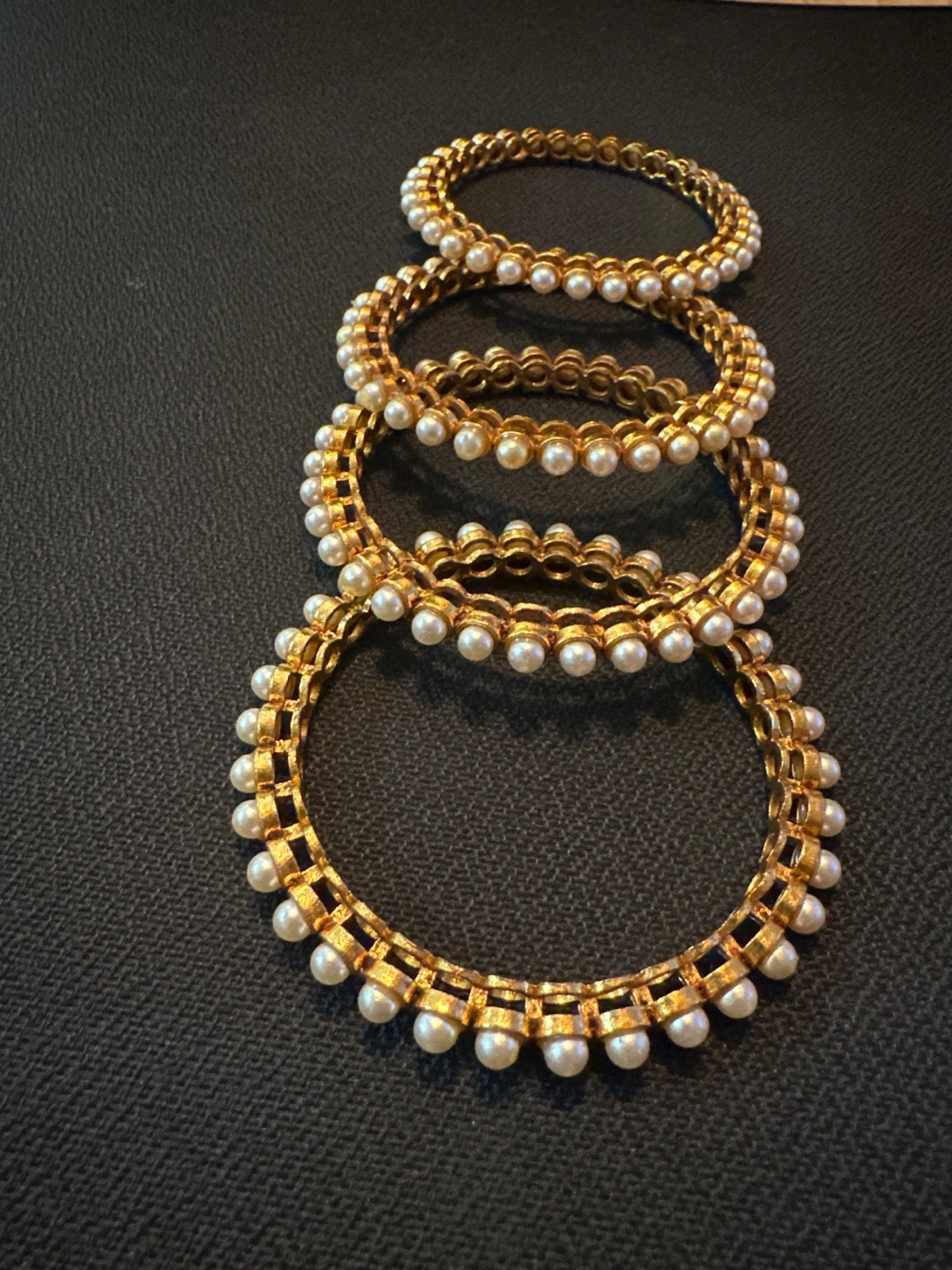 Set of 4 Gold Tone Pearl Bangle Bracelets
