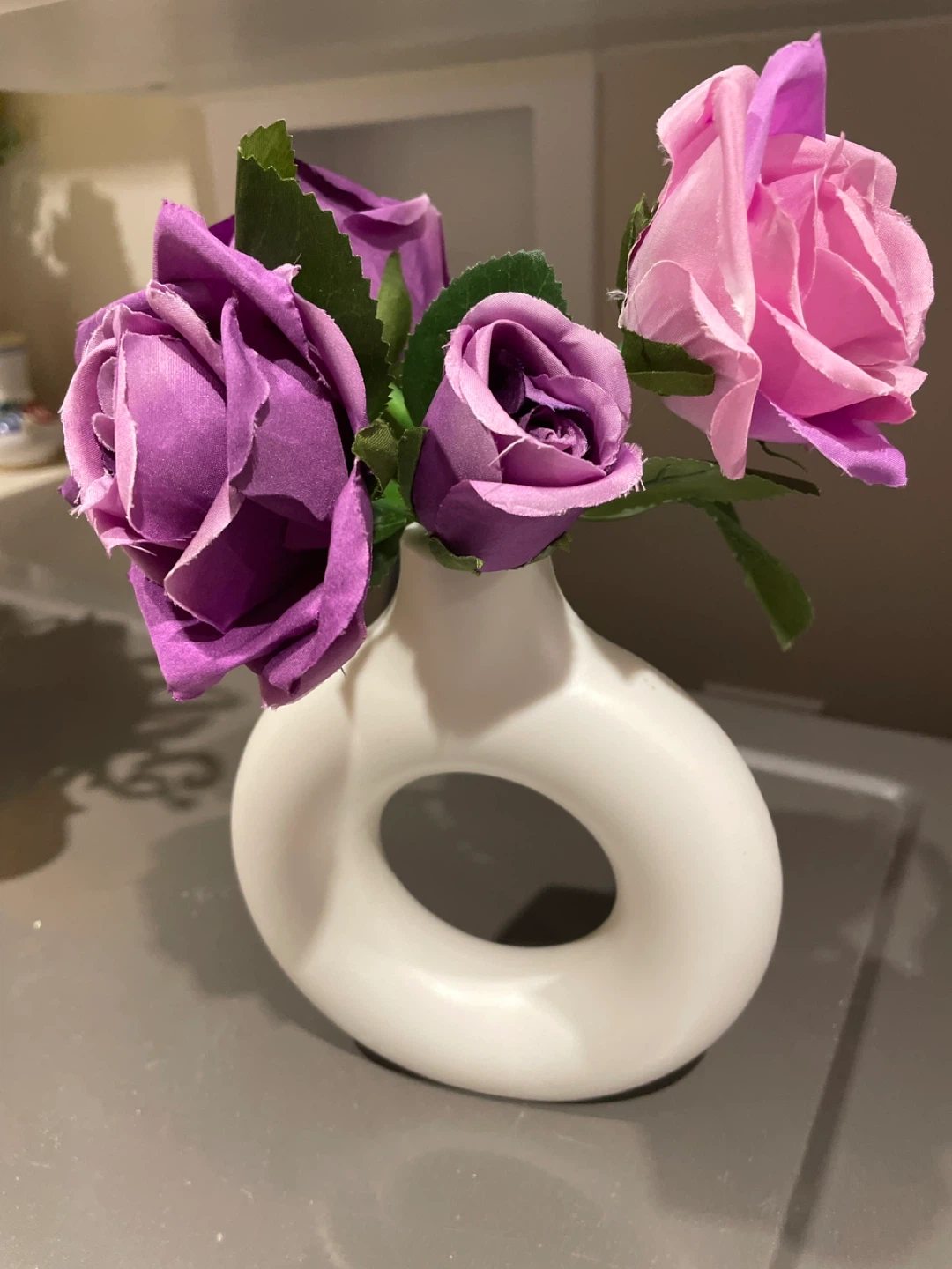 Artificial Roses in White Vase