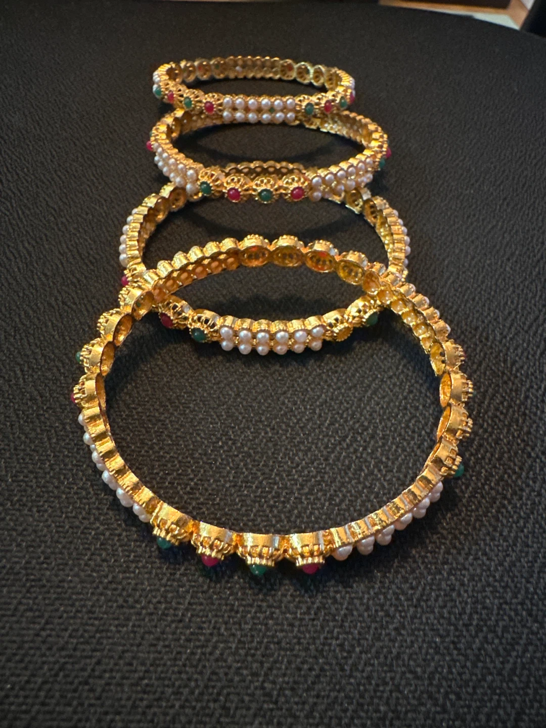 Set of 4 Gold Tone Bangles with Pearls and Gemstones