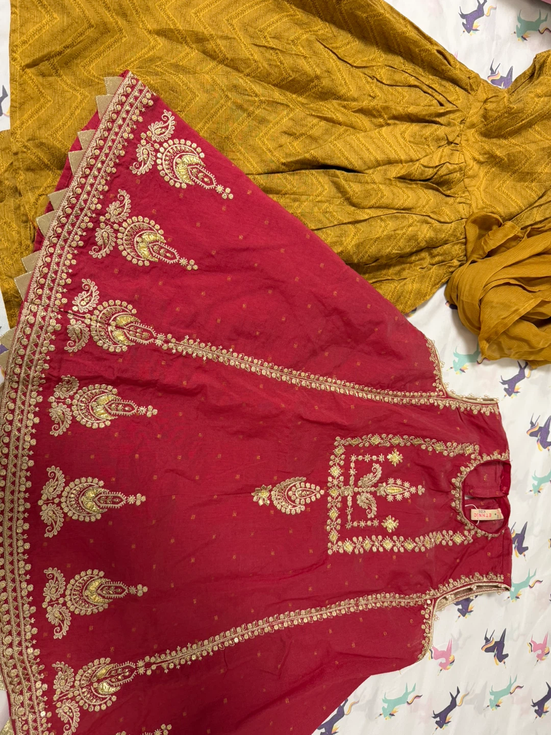 Ethnic Kids Girls Red Embroidered Kurta