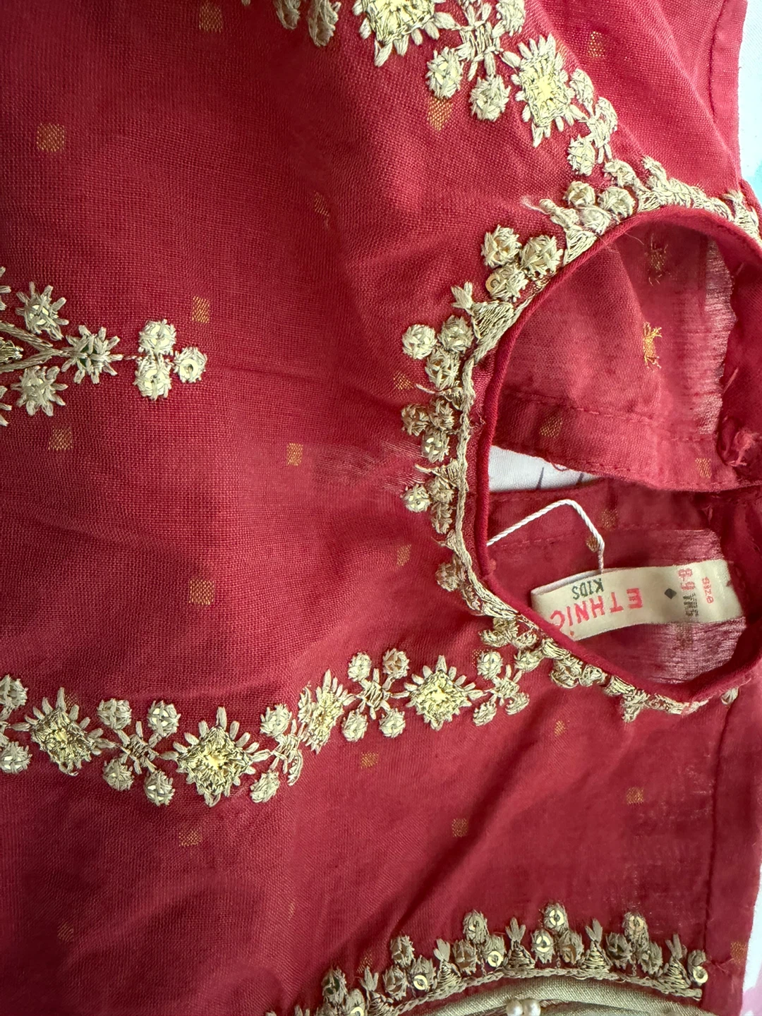 Ethnic Kids Girls Red Embroidered Kurta - photo 4