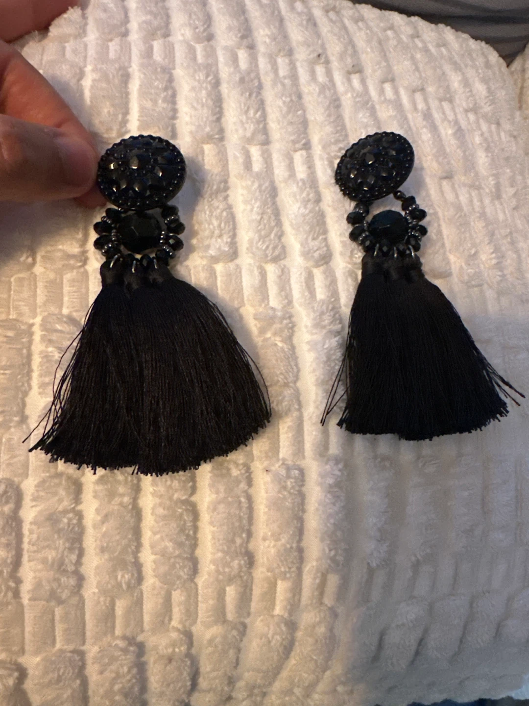 Black Tassel Earrings with Rhinestones