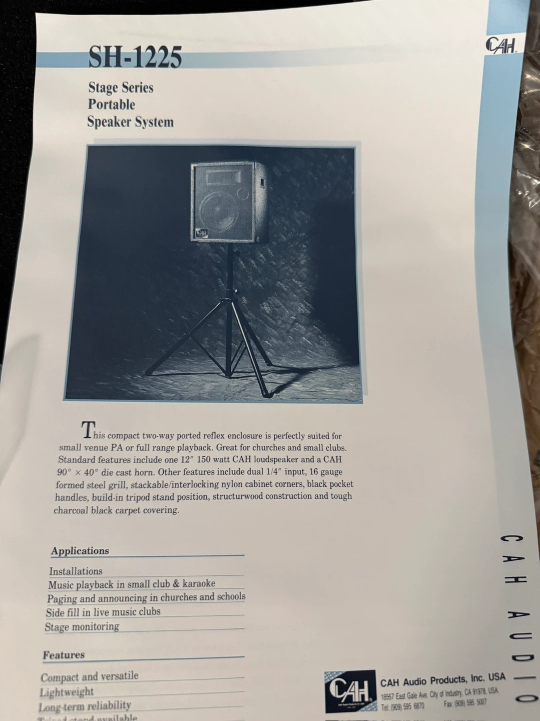 CAH SH-1225 Stage Series Portable Speaker System - photo 3