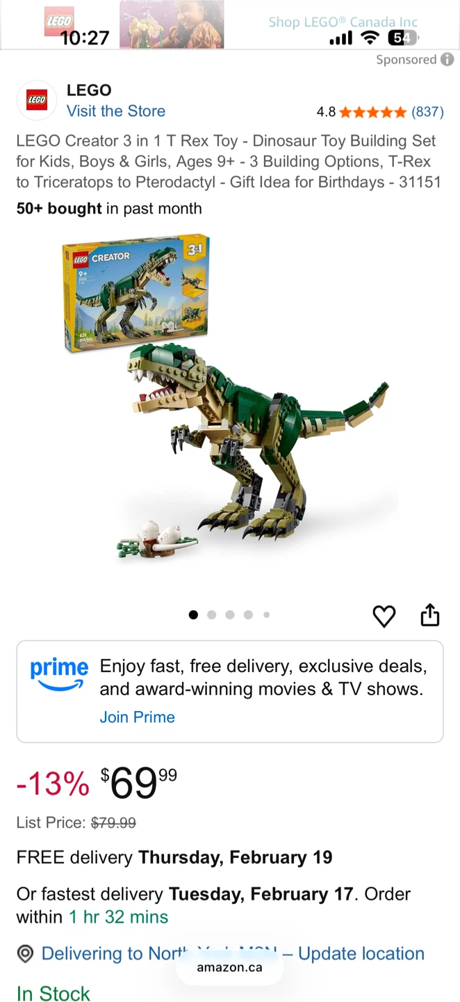 LEGO Creator 31151 3-in-1 Dinosaur Toy Building Set